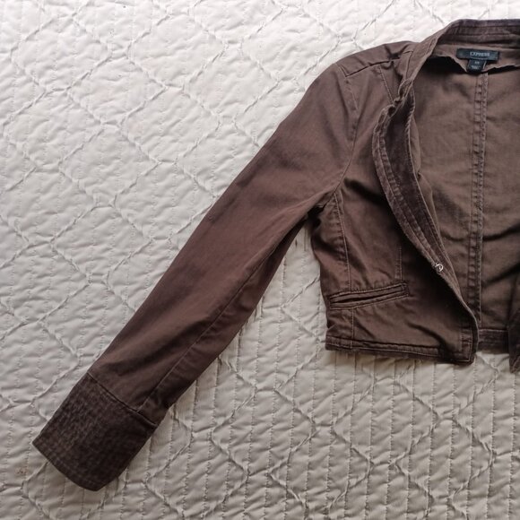 100% Cotton Denim Brown Fitted Jacket - Express - Women’s XS - Picture 10 of 12